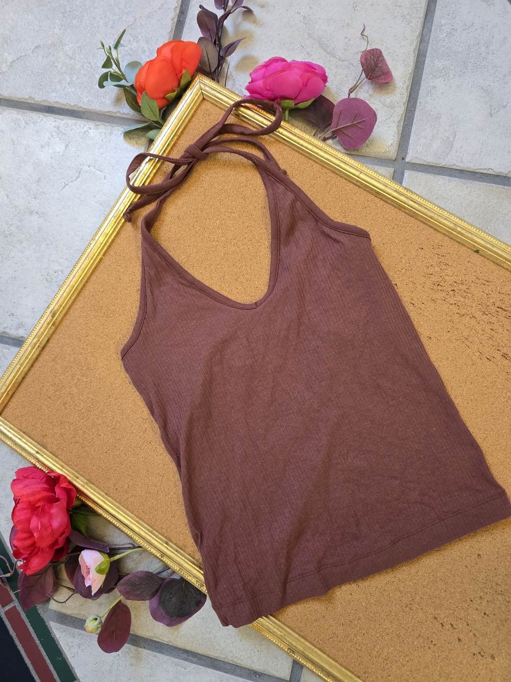 Old Navy Brown Mauve Ribbed Halter Camisole